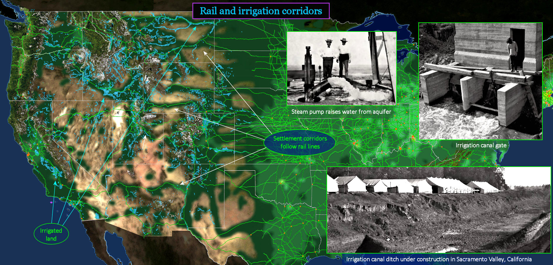 Irrigation and rail corridors, 1910 map